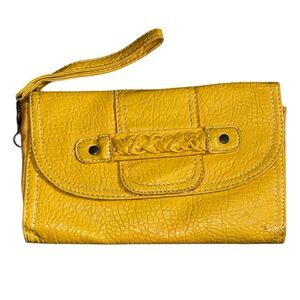 Vibrant Yellow Leather Clutch with Braided Detail
